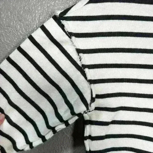 MADEWELL Striped Crop ¾ Sleeve Raw Seam Heavyweight Cotton Sweater Women Small - Picture 4 of 10